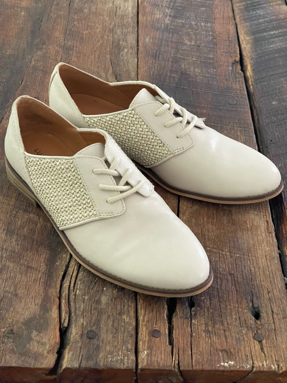 Lucky Brand Elyza Light Tan Leather Lace-Up Oxfords Women’s Sz 7 Casual Shoe